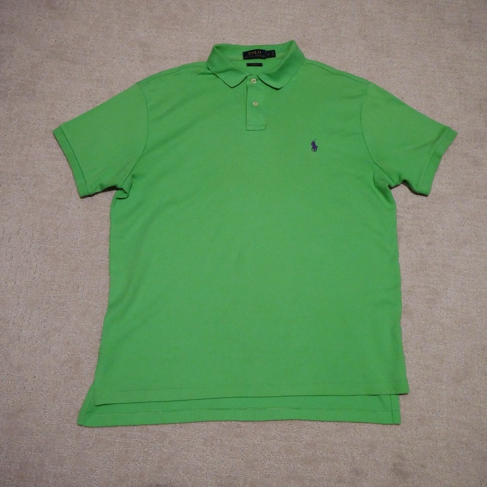 Polo Ralph Lauren Mens Custom Fit Polo Shirt Lime‎ Green Purple Pony Large L
